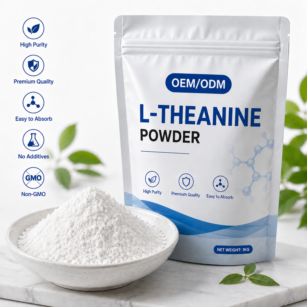 Natural L Theanine Powder 40 Percent Green Tea Extract OEM ODM Private Label Bulk Wholesale Manufacturer Supply