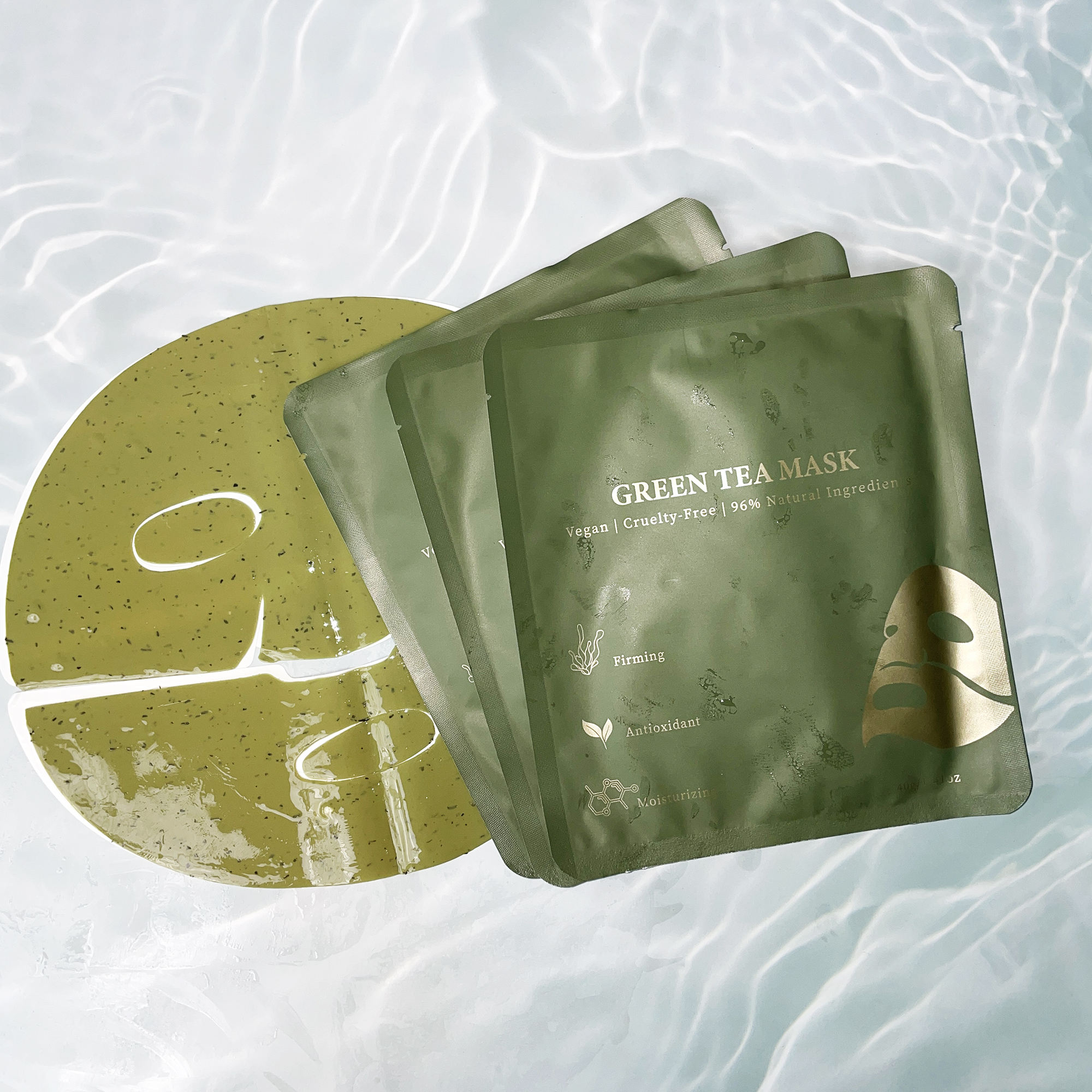Natural Green Tea Extract Hyaluronic Acid Mineral Face Sheet Mask Vegan Cruelty Free Moisturizing Antioxidant Elasticity Boost