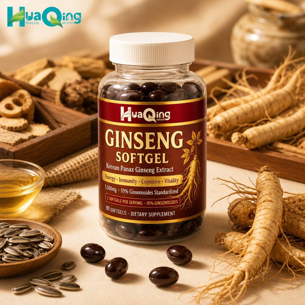 Korean Panax Ginseng Extract 1500mg Softgels 10% Ginsenosides Gluten-Free Dairy-Free Soy-Free Dietary Supplement
