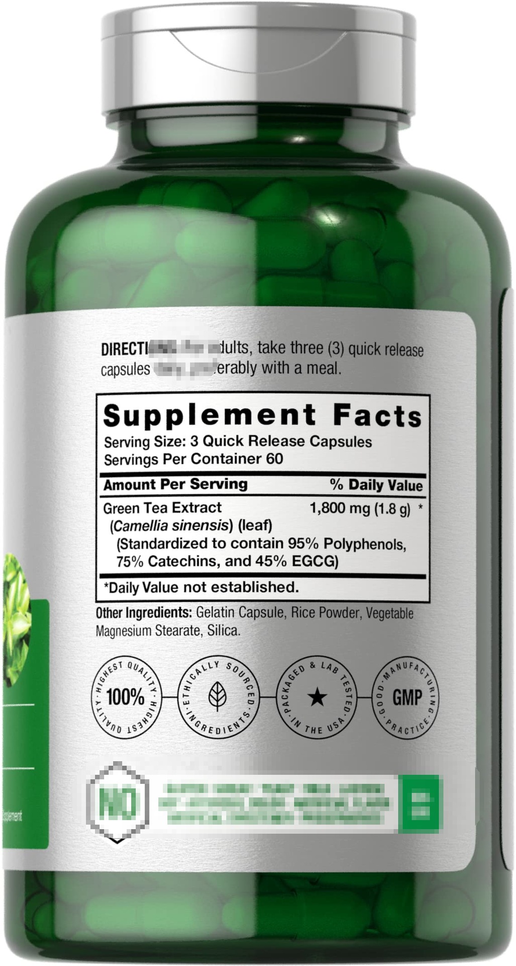 High Quality 500Mg Green Tea Extract EGCG Capsules Private Label Antioxidant Supplements for Adults Not for Pregnant Women