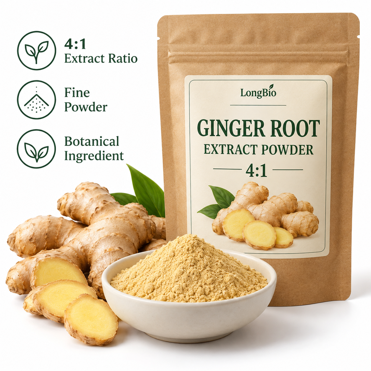 Ginger Root Extract 4:1 Powder Zingiber Officinale Gingerol Botanical Extract Natural Plant Extract Powder Extract