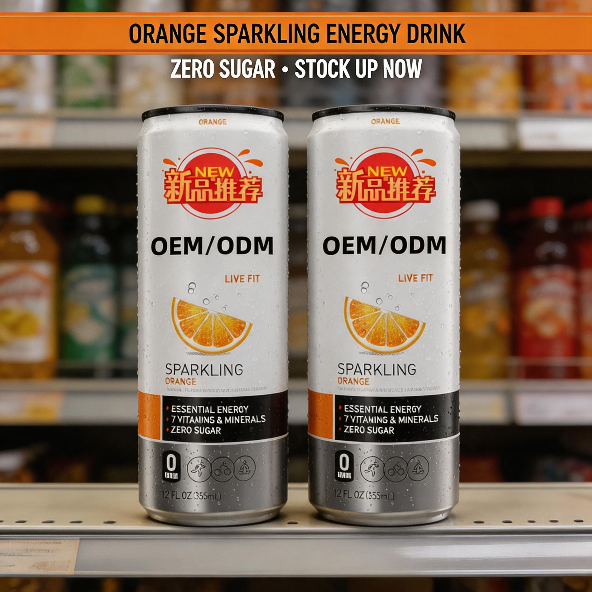 Bubble Orange Flavored Functional Energy Drink Citric Acid Sucralose 355ml Caffeine Green Tea Extract Zero Sugar 12 Months