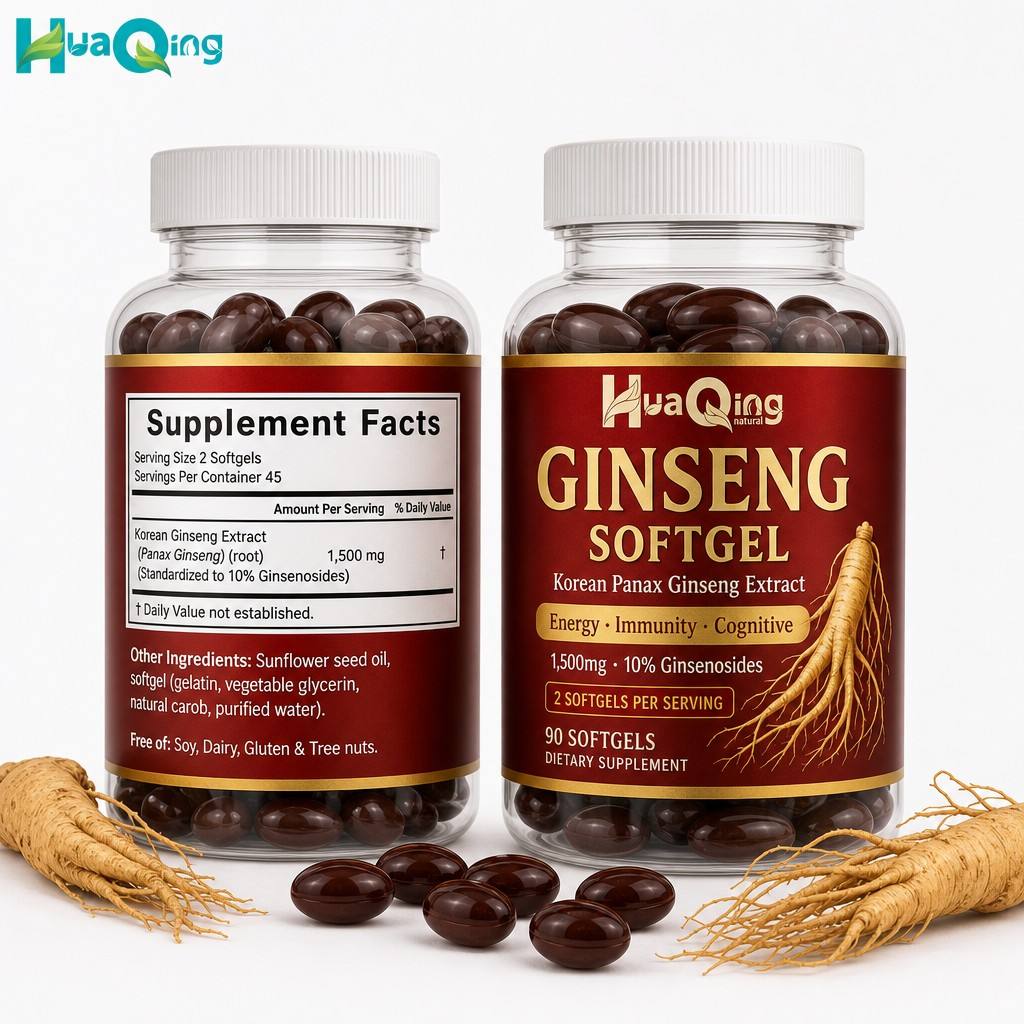 Korean Panax Ginseng Extract 1500mg Softgels 10% Ginsenosides Gluten-Free Dairy-Free Soy-Free Dietary Supplement