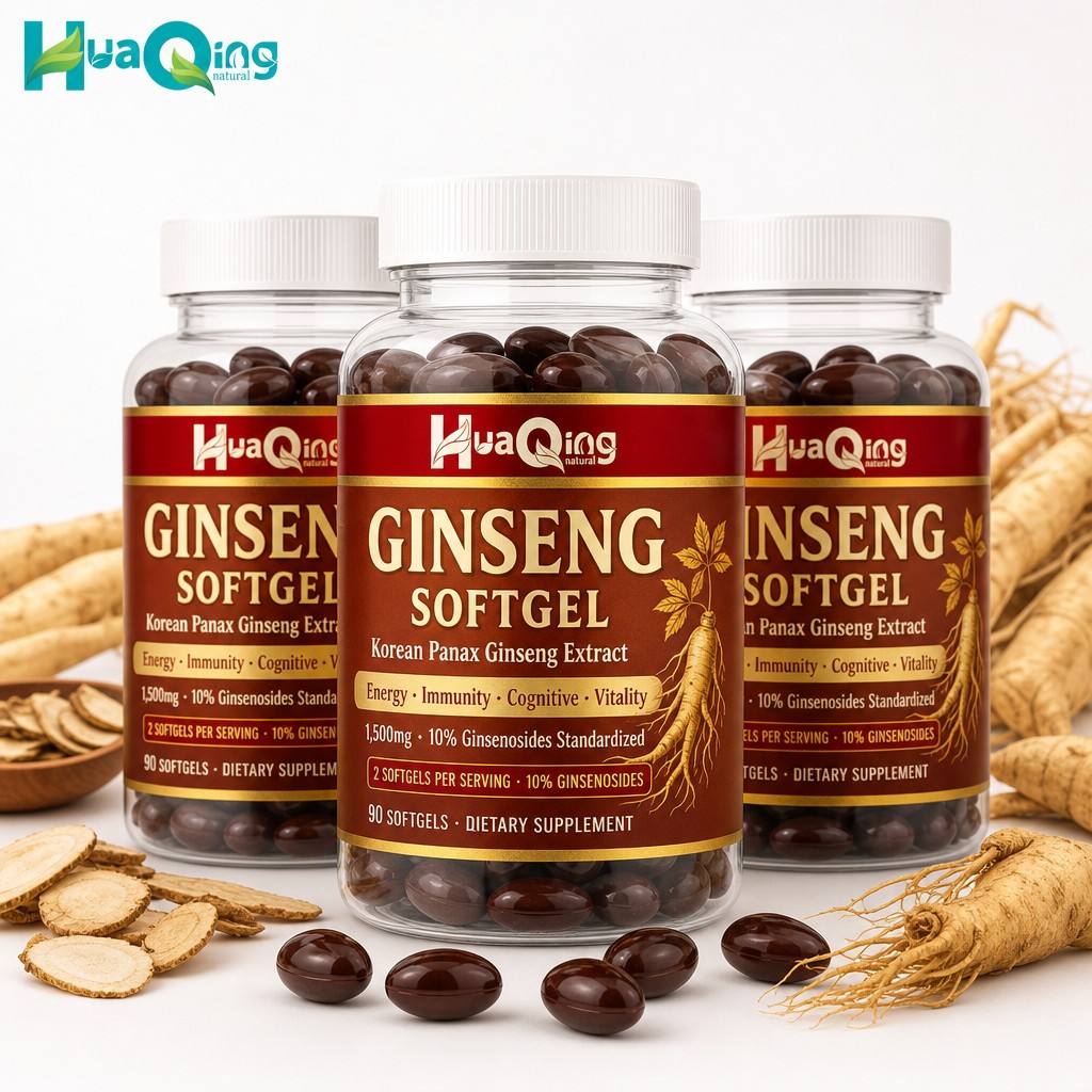 Korean Panax Ginseng Extract 1500mg Softgels 10% Ginsenosides Gluten-Free Dairy-Free Soy-Free Dietary Supplement