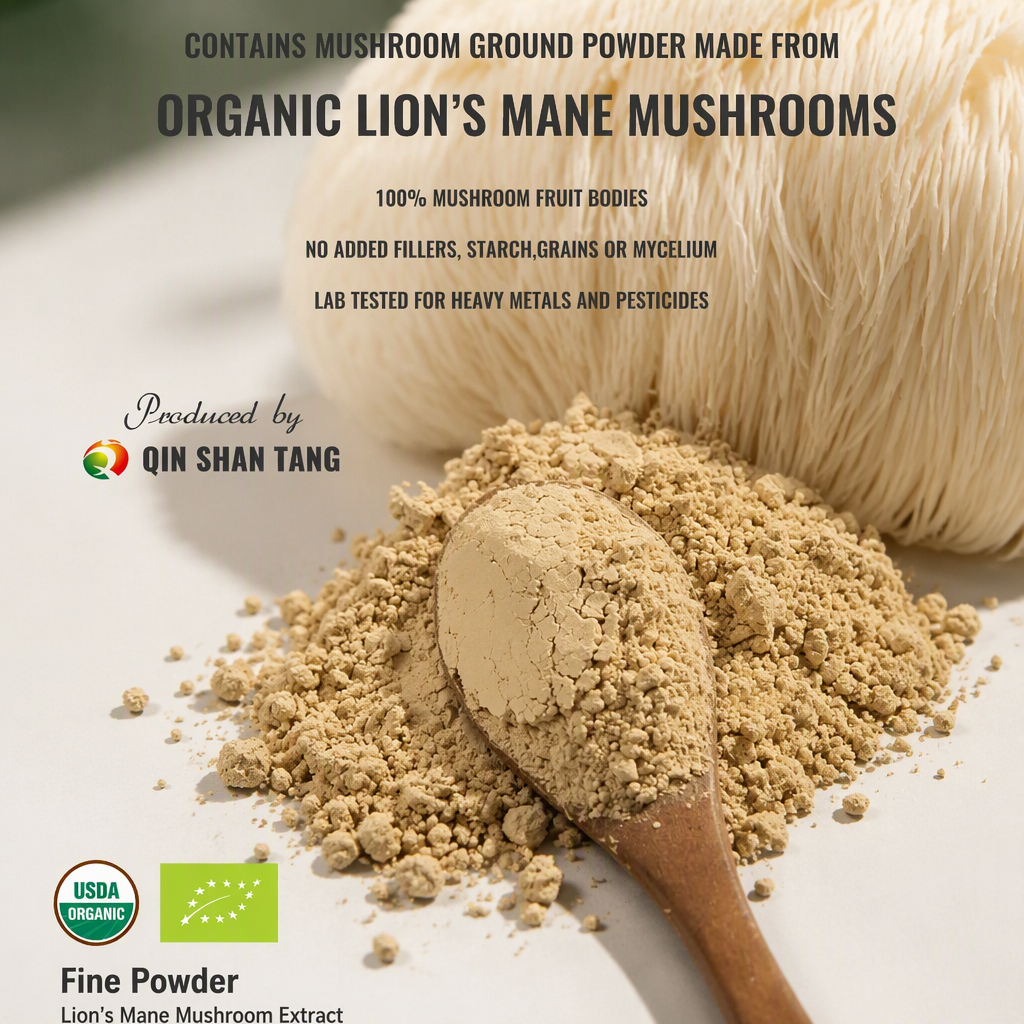 Qinshantang Lion's Mane Mushroom Extract Powder 10:1 Dual Extract Bulk Ingredient OEM Private Label