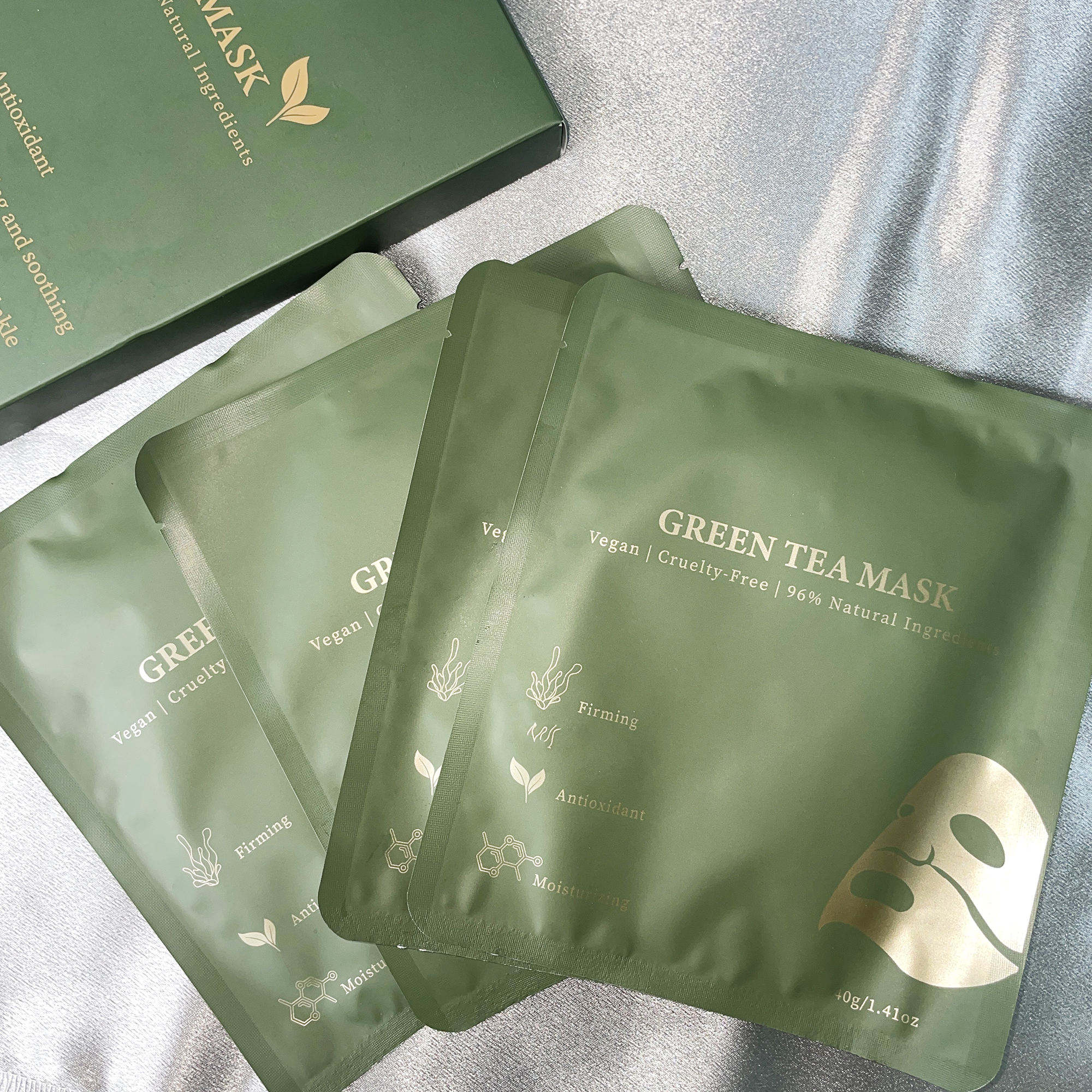 Natural Green Tea Extract Hyaluronic Acid Mineral Face Sheet Mask Vegan Cruelty Free Moisturizing Antioxidant Elasticity Boost