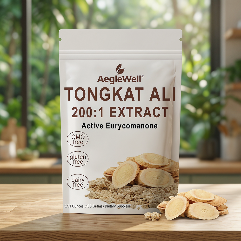 AegleWell OEM Tongkat Ali 200:1 Extract Powder 100g Active Eurycomanone GMO Free Gluten Free Dairy Free