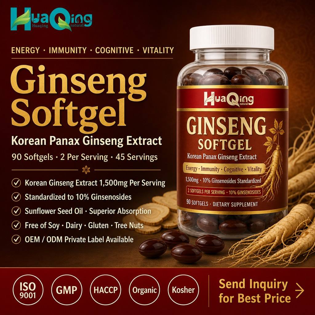 Korean Panax Ginseng Extract 1500mg Softgels 10% Ginsenosides Gluten-Free Dairy-Free Soy-Free Dietary Supplement