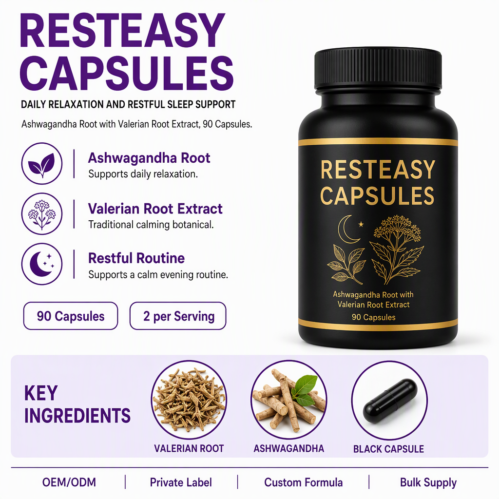Wholesale OEM Ashwagandha Extract and Valerian Root Extract Herbal Capsules for Adult Sleep Support and Beauty Benefit