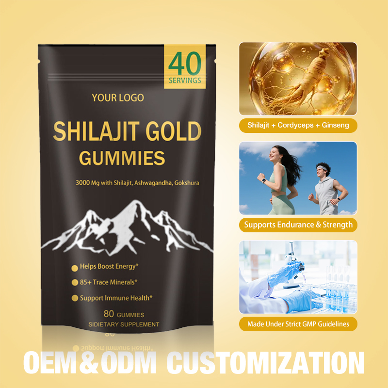OEM/ODM Private Label Shilajit Gummies Cordyceps Ginseng 85 Minerals Energy Vitality Supplement