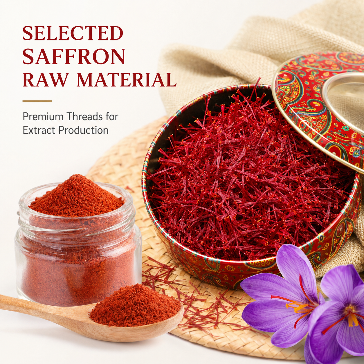 Natural Saffron Powder Pure Flower Herbal Ingredient Food Grade Wholesale Bulk Custom Packaging Manufacturer Supply