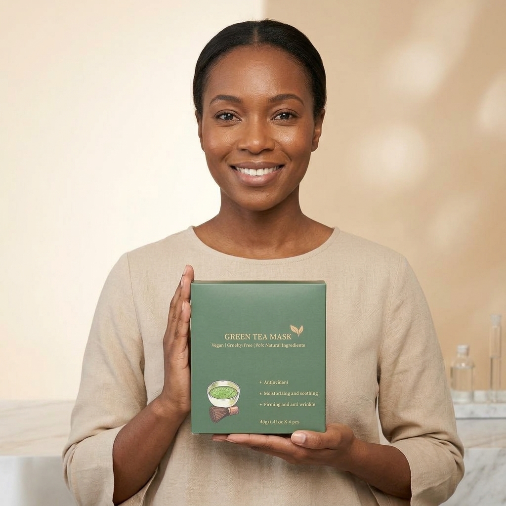 Natural Green Tea Extract Hyaluronic Acid Mineral Face Sheet Mask Vegan Cruelty Free Moisturizing Antioxidant Elasticity Boost