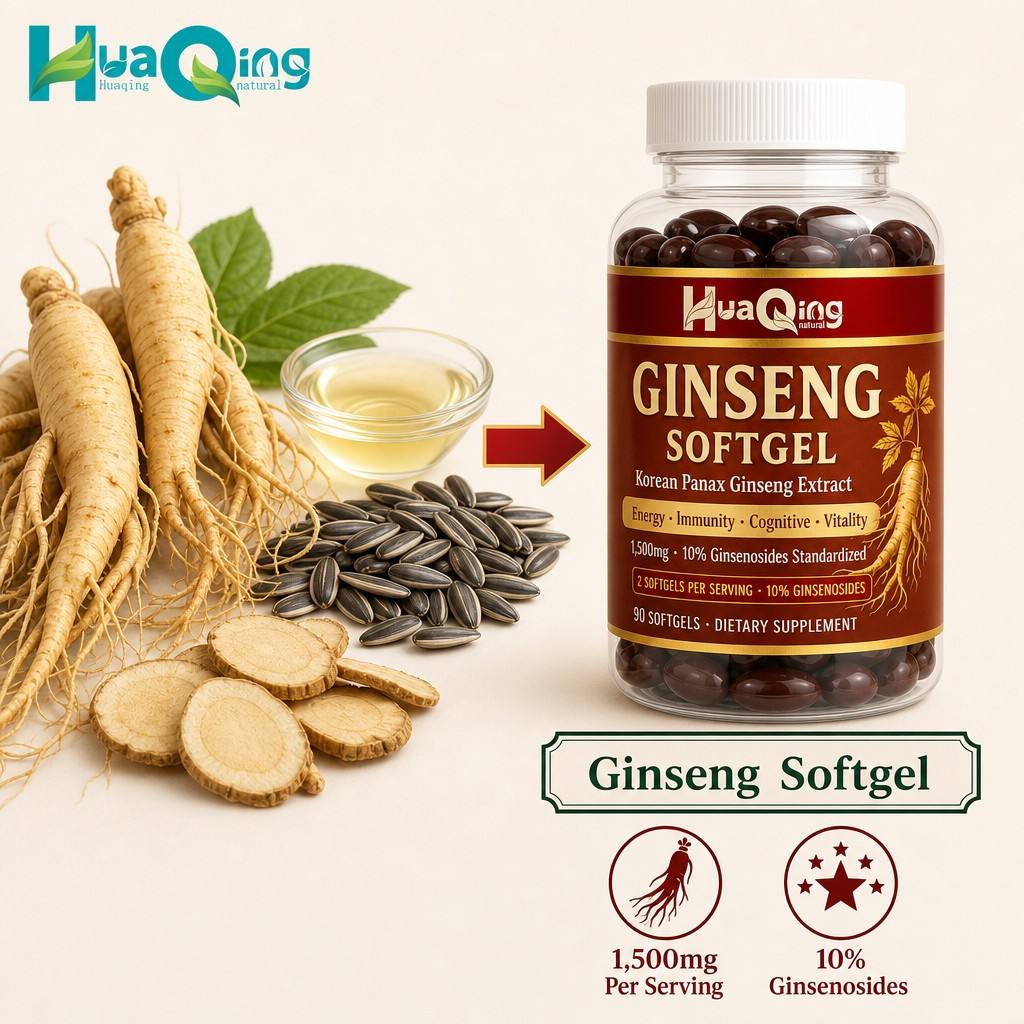 Korean Panax Ginseng Extract 1500mg Softgels 10% Ginsenosides Gluten-Free Dairy-Free Soy-Free Dietary Supplement