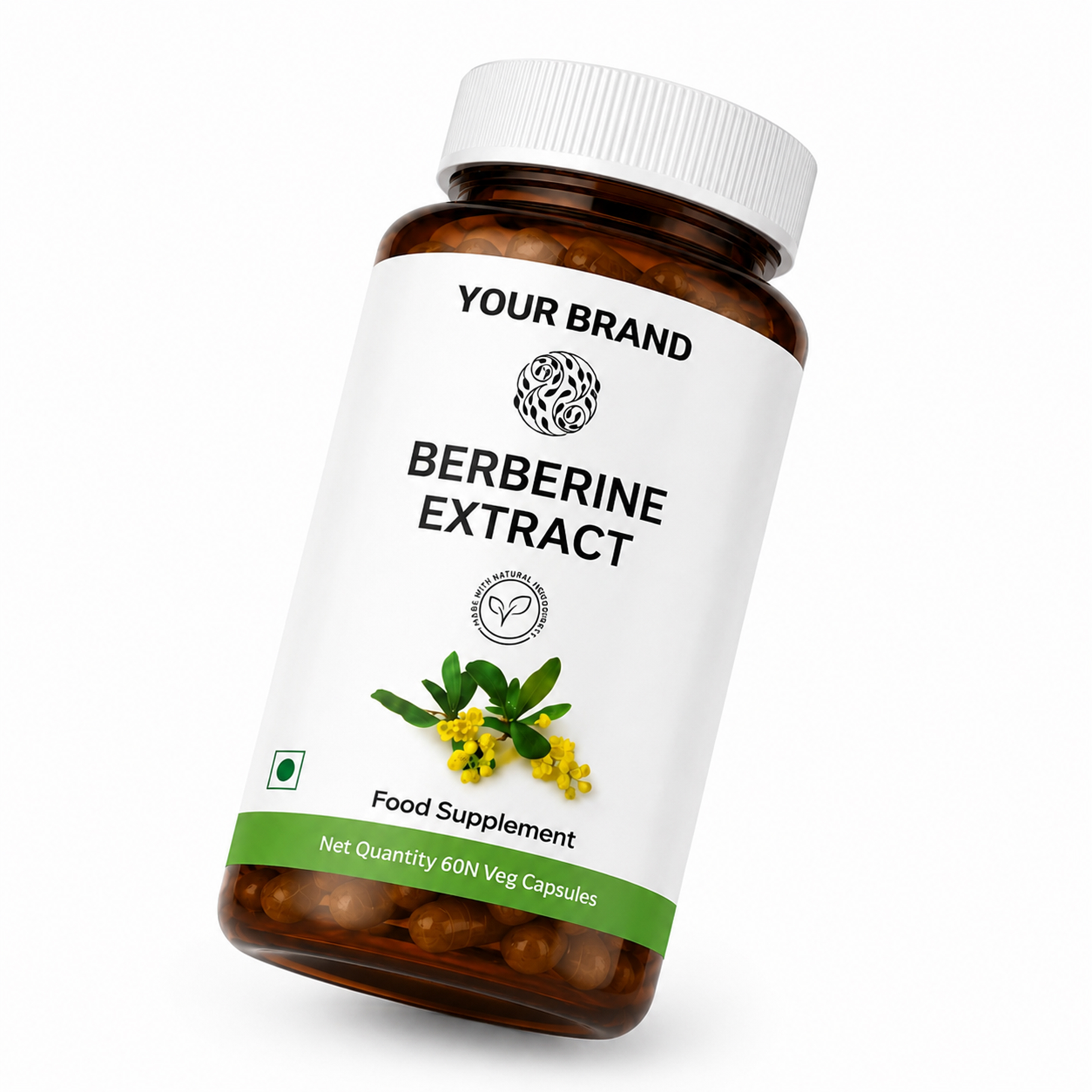 Premium Berberine Extract Capsules Natural Herbal Formula Plant Based Sealed Bottle Dietary Supplement Bulk Supply