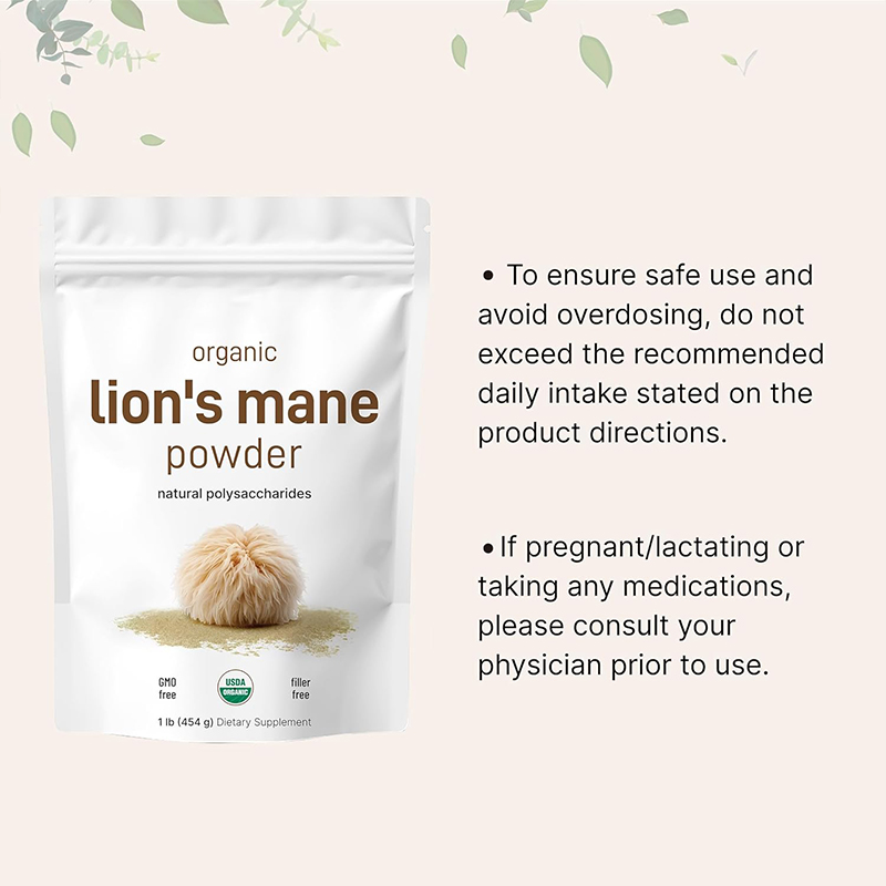 Private Label Lions Mane Herbal Extract Mushroom Powder Supplement Food &amp; Grade Bottle Packaging